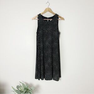 [Anne Klein] Women's Black & White Polka Dot Print Swing Sleeveless Dress